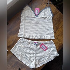 NWT Edikted Cream and Blue Polka Dot Pajama Set